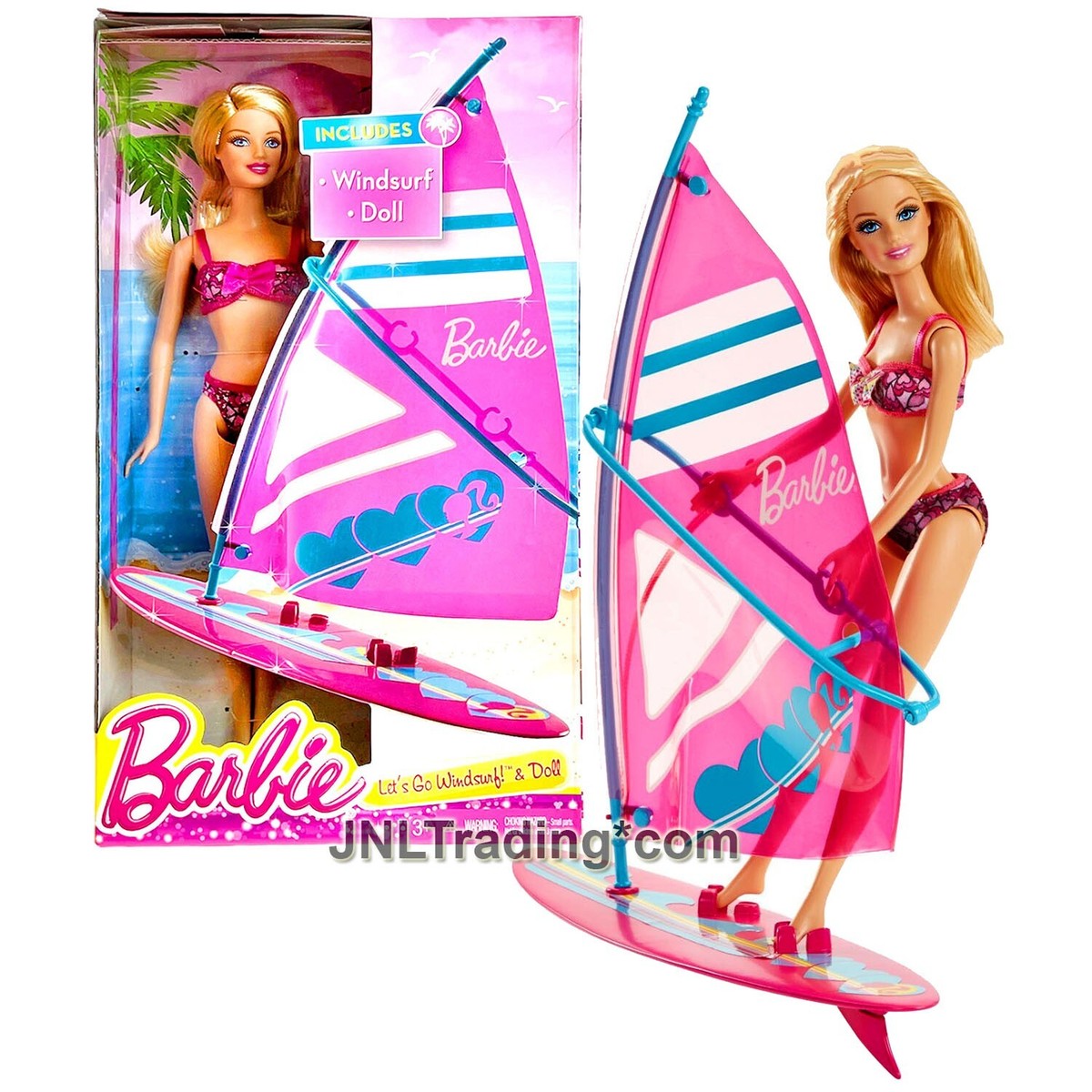Year 2013 Barbie Beach Doll Set - LET'S GO WINDSURF! CCV23