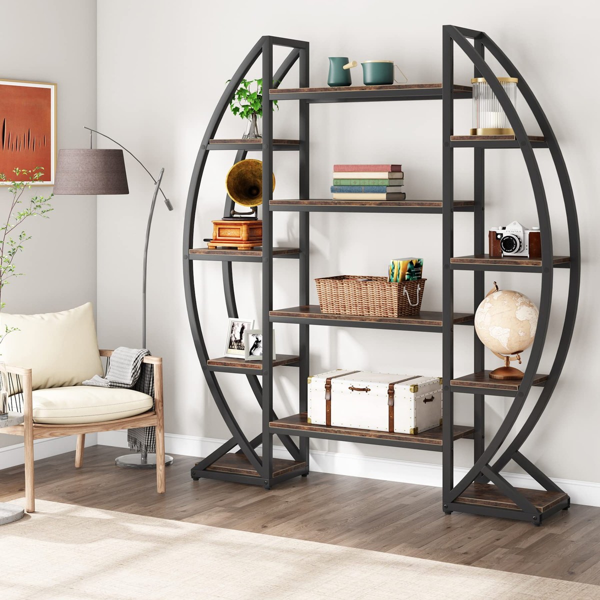 Industrial Oval Large Bookcases Etagere Bookshelf Storage