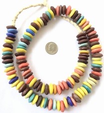 Ashanti handmade Recycled Glass Opaque Mixed colors Rondelle Saucer Beads-Ghana