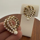 ✨ Vintage SIGNED ✨ HOBE ✨ WHITE MILK GLASS GOLD TONED CLIP ON EARRINGS ✨ BRIDAL