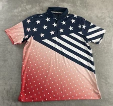 Walter Hagen Men's 11 Majors Stretch Patriotic Flag Golf Polo Shirt Size Large