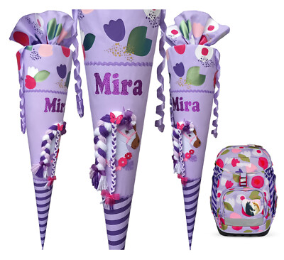 Violet/lavender Scultüte mit Pferd, passend zum Ergobag BlütenzauBär und Lässig