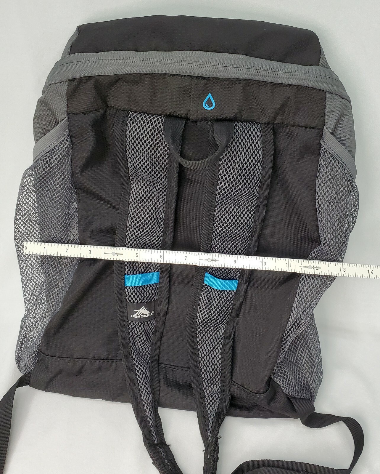 High Sierra PackNGo Backpack Hydration Pockets Black/Blue/Gray Folds