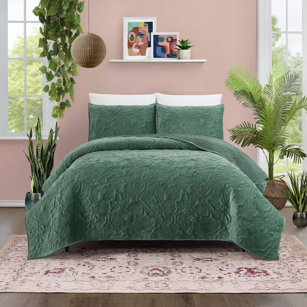 Jungalow by Justina Blakeney 3pc Secret Garden Full/Queen Quilt Set Green