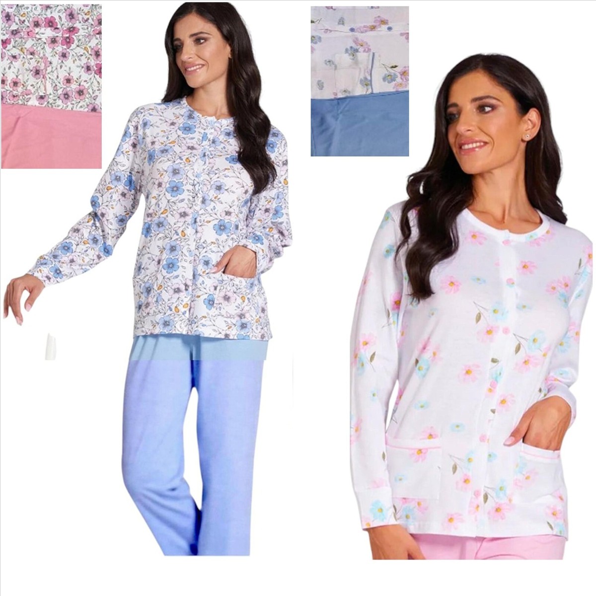 Pigiama donna cotone aperto lungo estivo manica lunga giacca con