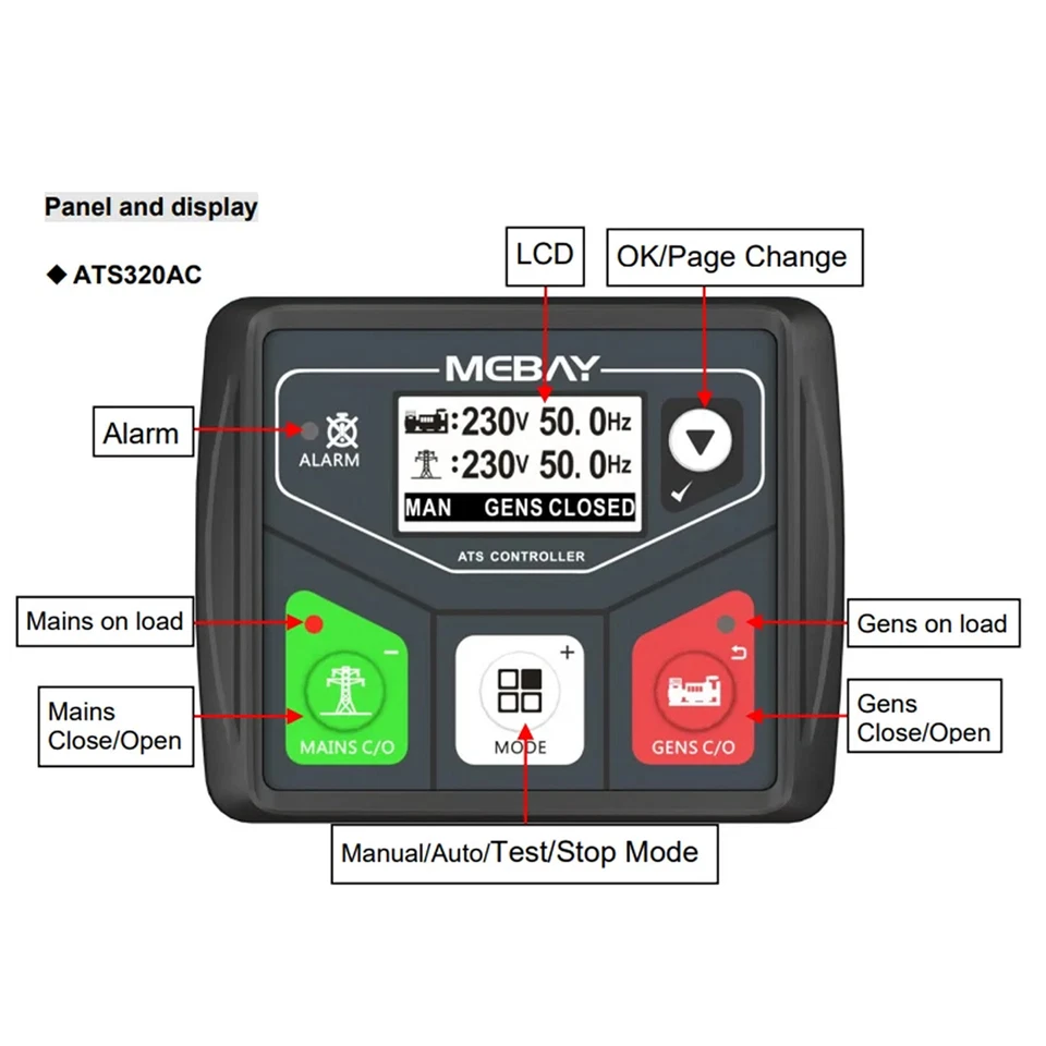 Mebay ATS320AC Generator ATS Controller Panel Automatic Transfer Switch With UnJ - Image 3 of 4