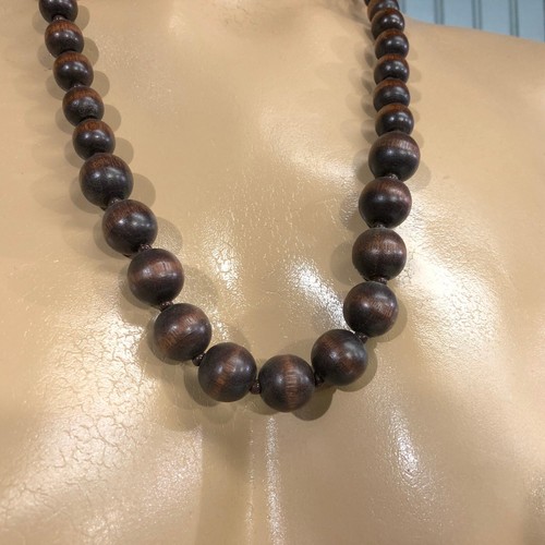 Brown Wood Round Beads Hook Loop Closure Long Hippie Boho Women's Necklace - Picture 2 of 5
