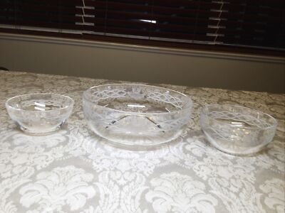 CRYSTAL CLADDAGH CELTIC CUT DESIGN NESTING BOWL -SET OF 3 SIGNED SEAMUS CONNOLLY