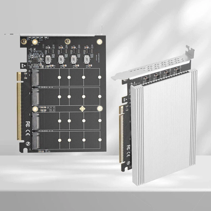 Quad NVMe PCIe Adapter 4 Port M.2 NVMe M KEY SSD to PCIe 4.0 X16 Card Speed NEW - Image 2 of 4