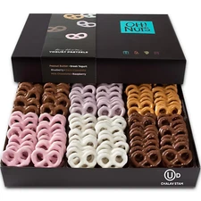 Chocolate Covered Pretzels Gift Baskets, 100 + Mini Pretzels of 6 Assorted Flavo