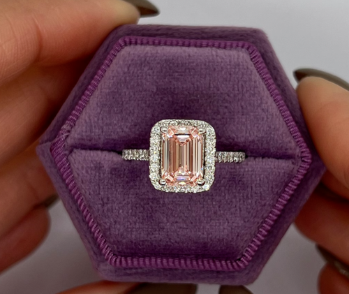 Emerald Cut 2.5CT Lab Grown Fancy Vivid Pink Diamond Wedding Ring 14k White Gold - Picture 10 of 15