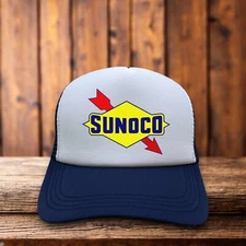 Sunoco Mens Trucker Hat Blue Snapback Gas Oil Vintage Logo Baseball Cap