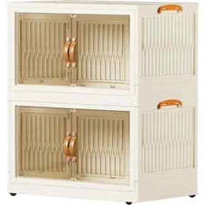 Collapsible Stackable Large Size Storage Bins, 25" x 15.9" X 14.6", 2 Tier Cream