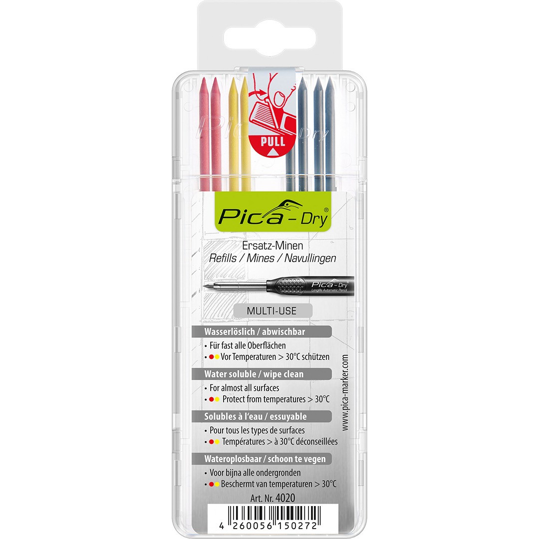 Pica 4025 Dry Refill Leads Set Various Colors, 8PK 4020