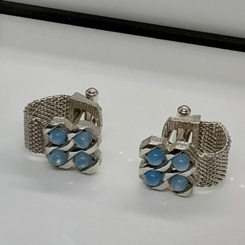 Gemelos de malla acrílica termoestables azul hielo tono plateado para hombre - uso formal Foto 3 de 4