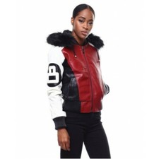 Women's 8 Ball Leather Jacket Bomber Jacket With Hood