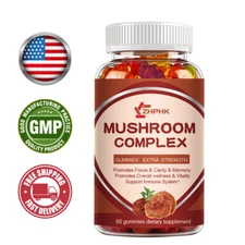 Mushroom Complex Supplement Gummies - 10 Mushrooms Lions Mane, Reishi, Chaga