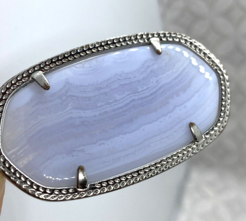Kendra Scott Danielle Earrings Blue Lace Agate Silver Tone - Picture 6 of 14