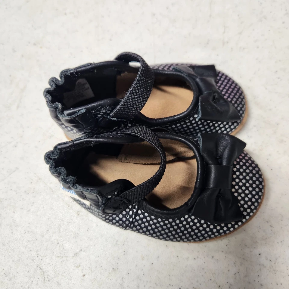 ROBEEZ Black Silver Leather Bow 0-6m Soft Crib Shoes Dressy Party Holiday - Image 4 of 4