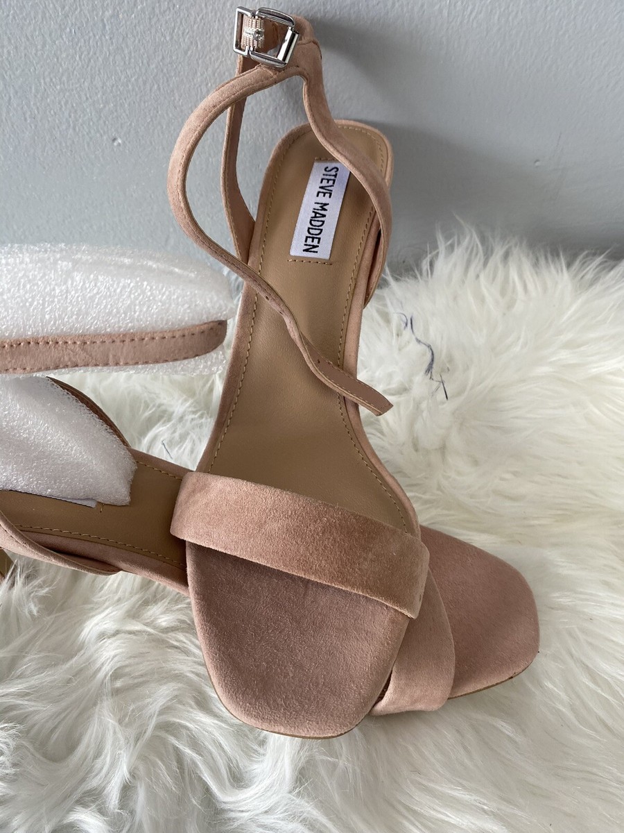 Steve Madden Blush Suede Open Toe Sandals Stilettos With Gold