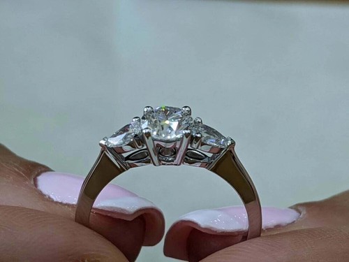 3Ct Lab Created Three Stone Engagement Ring 14K White Gold Finish - Picture 4 of 5