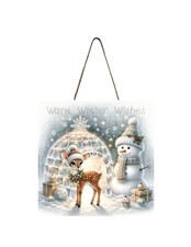 Warm Winter Wishes Igloo Fawn Christmas Ornament, Wood Mini Sign