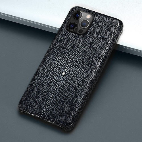 Pearl Fish Skin Back Cover fr iPhone 15 16 Pro Max Case Genuine Stingray Leather - Picture 33 of 34