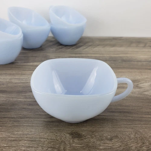 6 Vintage Fire King Azurite CHARM Tea Cup Delphite Blue Milk Glass Coffee Mug