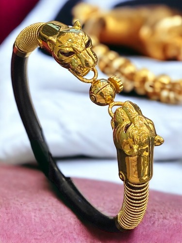 Stylish Dubai Handmade Twin Leopard Unisex Bracelet 916 Hallmark 22K Yellow Gold - Picture 4 of 15