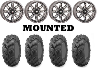 Kit 4 Maxxis Zilla Tires 27x10-14 on High Lifter HL22 Gray Wheels TER