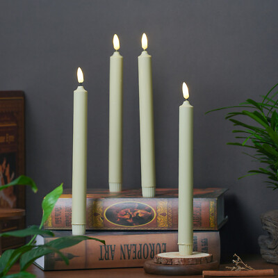 10'' LED Flameless Flickering Flame Battery Taper Candles Remote Ivory 4pcs