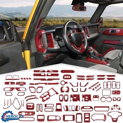 Red Carbon Fiber Console Dash Gear Door Panel Trim Cover For Ford Bronco 2021-26