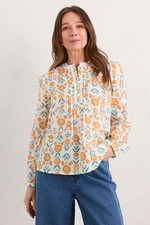 Seasalt Women's Regular Bellflower Frilled Top Marigold Woodblock Chalk