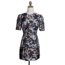 Gal Meets Glam Presley Floral Jacquard Dress 2 Brown Belted Sheath Tapestry