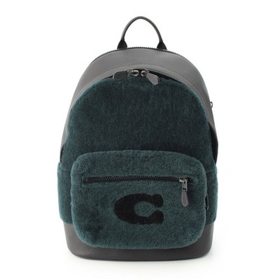 COACH C MARK Lammfell Fell Rucksack Daypack CE437 schwarz grün gebraucht auth...