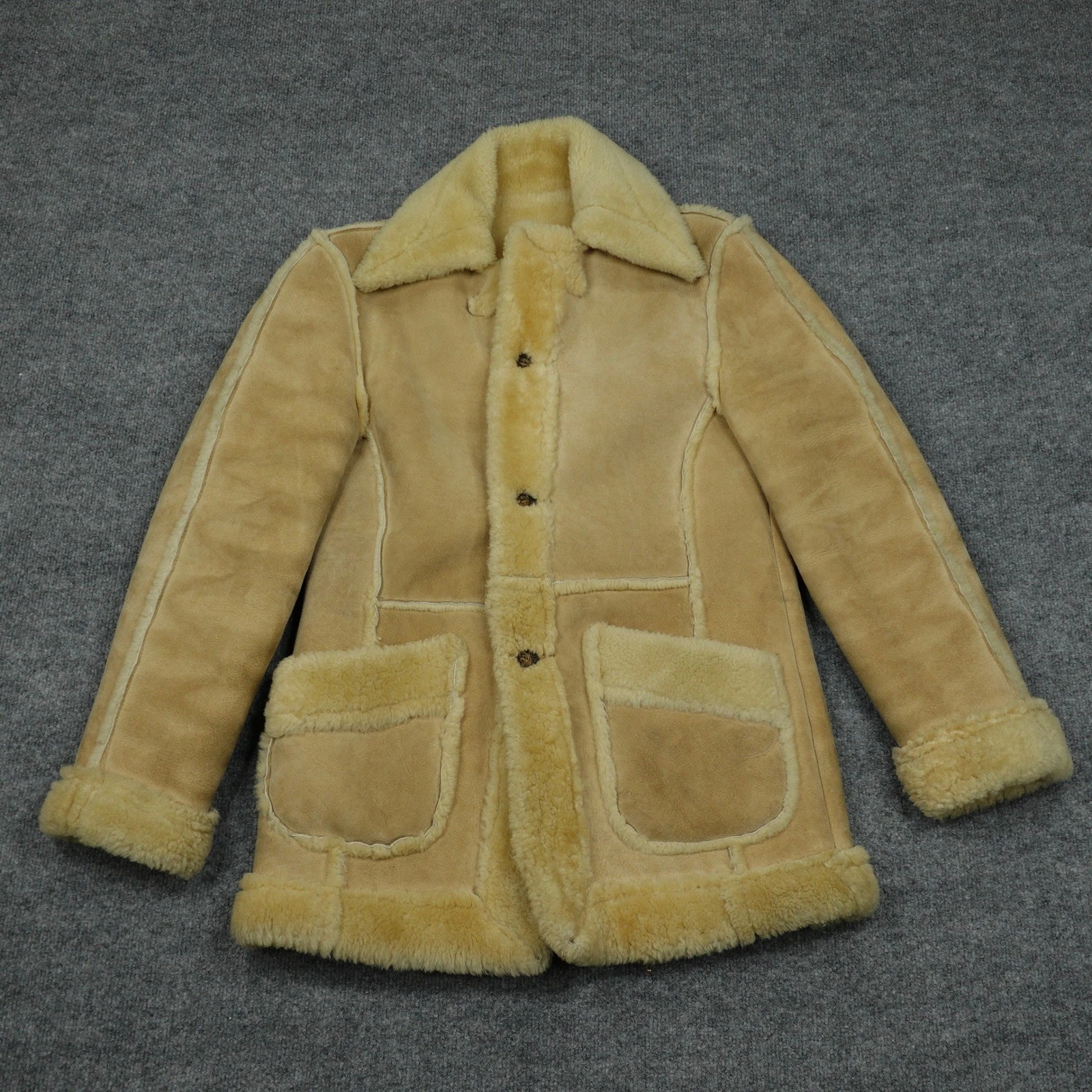Vintage Buckboard Jacket Mens 38 Tan Shearling Suede Leather Western Coat image 1