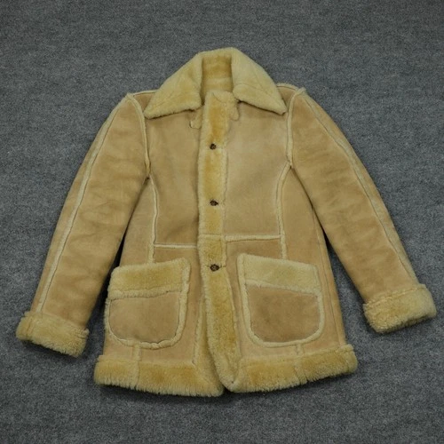 Vintage Buckboard Jacket Mens 38 Tan Shearling Suede Leather Western Coat - product listing photo
