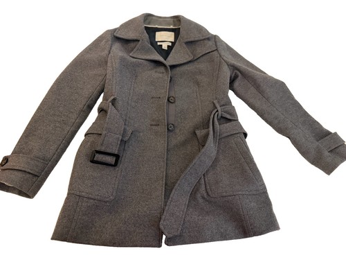 Banana Republic Women's Gray Italian Wool Coat Size S Belted Long Lined Pocket