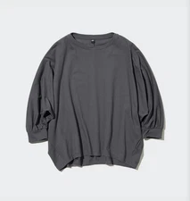 Uniqlo Dark Gray Top Smooth Cotton Dolman Volume 3/4-Sleeve Shirt Size Small