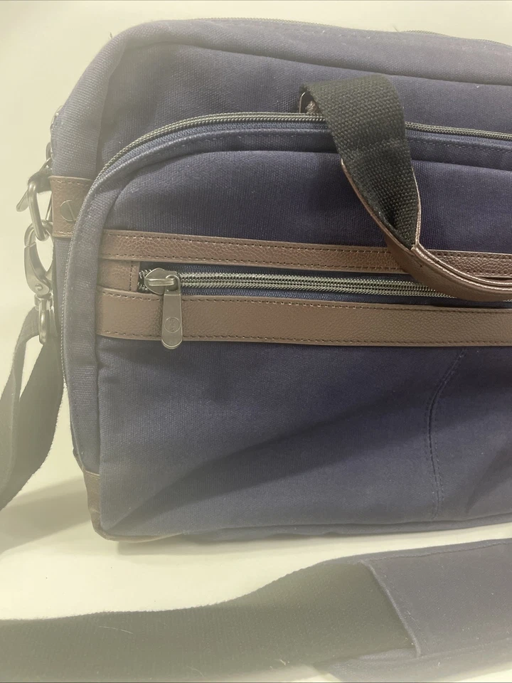 Dell 17 Inch Deluxe Laptop Computer Carrying Case Bag Blue Canvas and Leather - Image 3 of 4