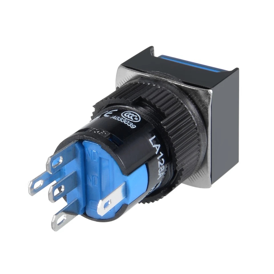 5 Pcs 16mm Momentary Push Button Switch Blue LED Light Square Button 1 NO 1 NC - Image 3 of 3