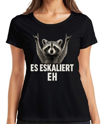 Es eskaliert eh Waschbär Rocker Party Humor Vintage Retro lustig Damen T-Shirt