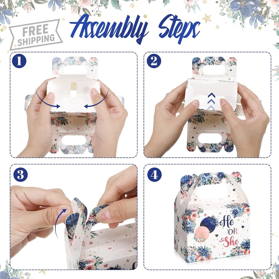24 Piezas Revelación de Género Fiesta Favor Cajas Él o Ella Papel Caramelo Caja Decoración N Foto 3 de 4