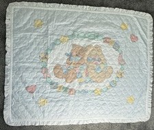 Vintage Baby Crib Quilt Bunny Bear Blanket Comforter Hand Made Neutral Unisex