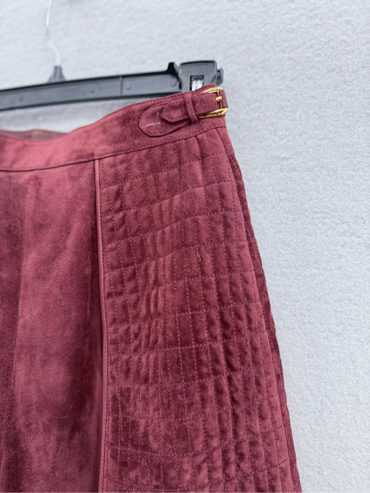 Raro 1970 Gucci Ecuestre Borgoña Gamuza Cuero Falda Dividida Pantalones Cortos Locos Foto 4 de 4