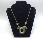 Antique Green Marcasite Art Deco Costume Jewelry Necklace - 02