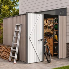 Lean to Garden Storage Shed Outdoor Metal Tool House w/ Lockable Door Multi-size
