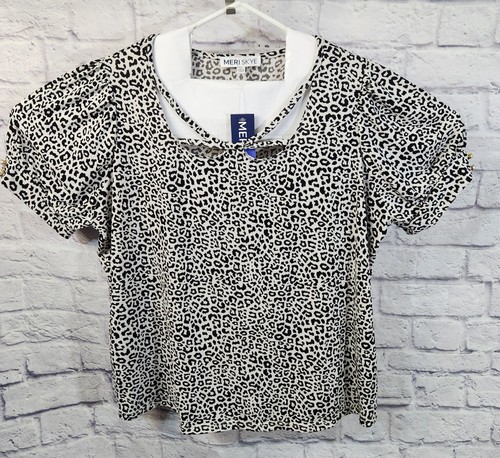 Top donna manica corta Meri Skye stampa leopardata nuovo con etichetta taglia M - Foto 1 di 8
