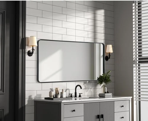 Elegant Decor Contour Metal Rectangle Mirror 30X60" Black - Picture 7 of 11