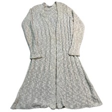 Free People Long Knit Duster Cardigan Ivory Tan Women's Small Reverse Seams